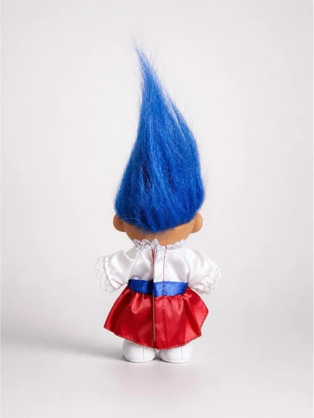 Vintage Russ Blue Hair Troll Doll in Patriotic Dress
